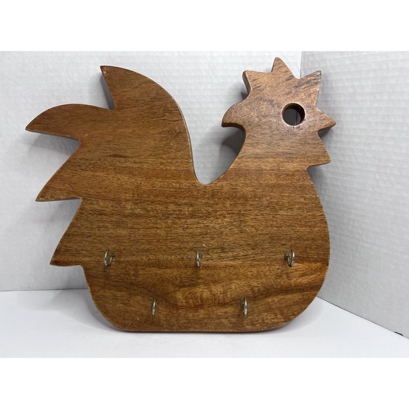 Chicken Shape Wall Mount Wood Key Holder VTG Handmade 5 Hooks Hanger on Back EUC - Picture 3 of 7